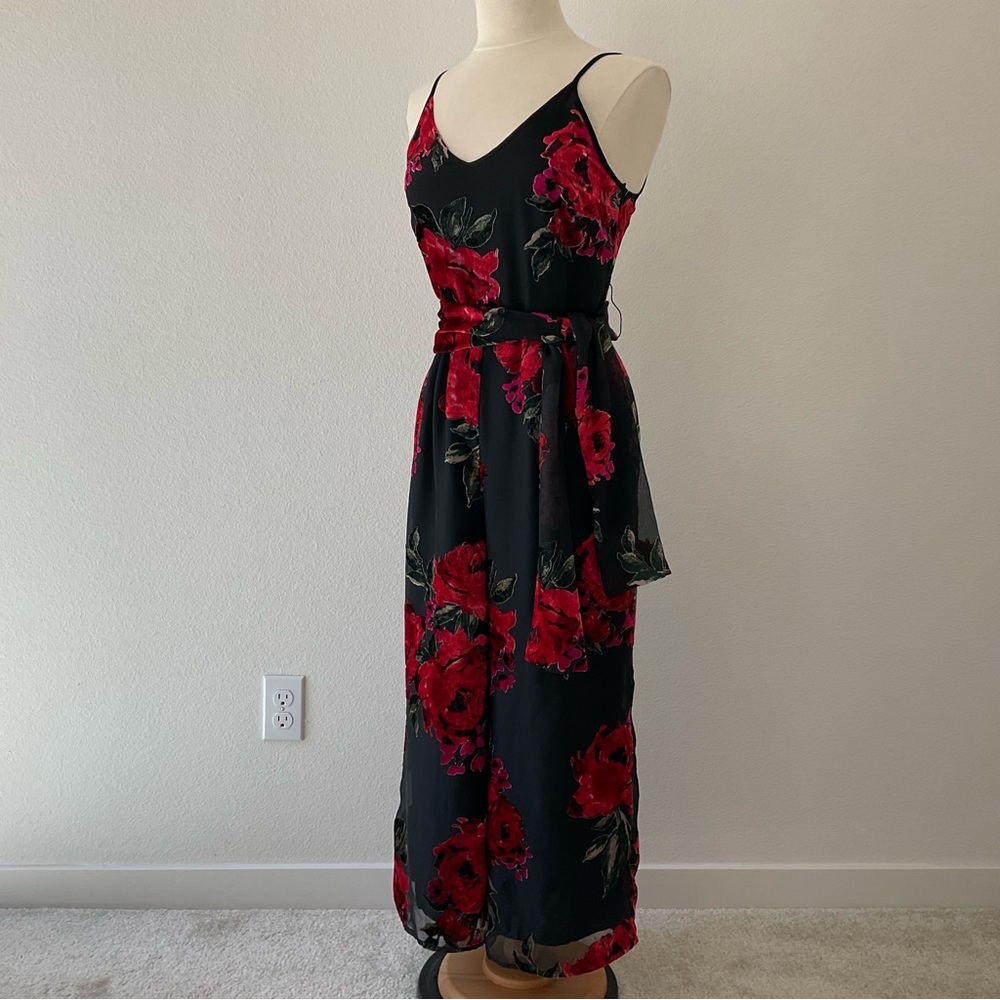 Anthropologie Ett:twa Black Velvet Floral Jumpsuit Wide Leg XS - Picture 3 of 13